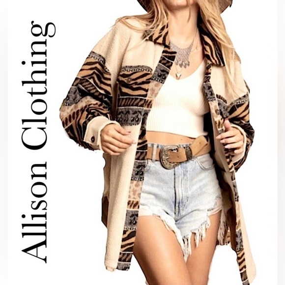 Allison Clothing Beige and Black Button Down Shirt - Picture 10 of 10